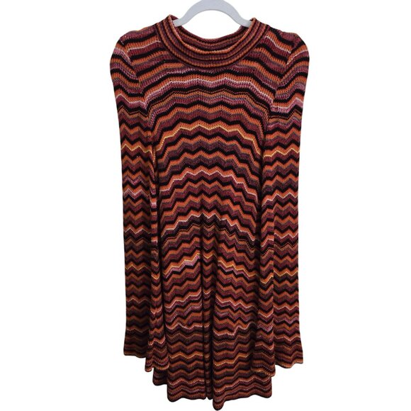 Free People Ziggy Chevron Bell Sleeve Sweater Dress Autumnal Retro Size M - Picture 2 of 12